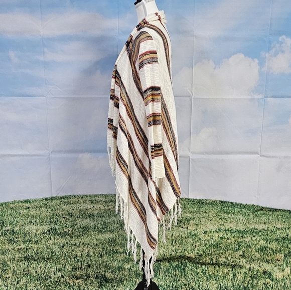 ESCIO | WATERFALL FRONT, FRINGE BOTTOM STRIPED LIGHTWEIGHT CARDIGAN - Picture 5 of 16